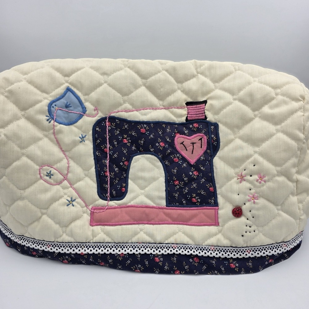 Handmade MachineSewn Quilted Sewing Machine Dust Cover Floral Emroidered Cottage